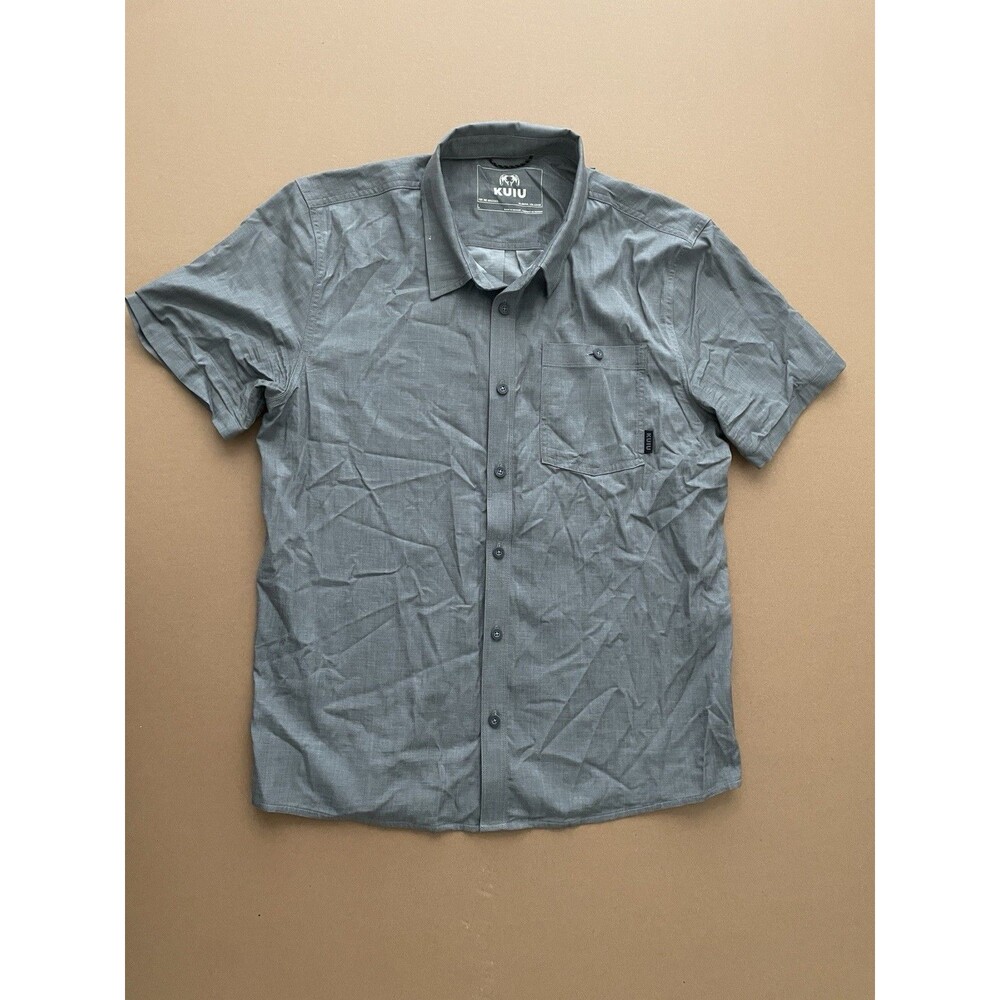 KUIU Men's L Gray Terrace Short Sleeve Chambray Workwear Utility Hunting Shirt